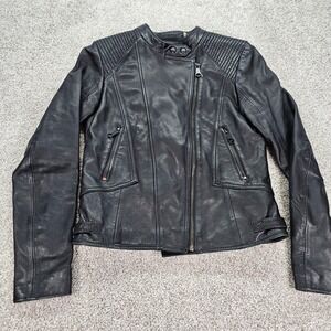 Marc New York Leather Moto Jacket Black Womens Full Zip‎ Quilted Details Size S